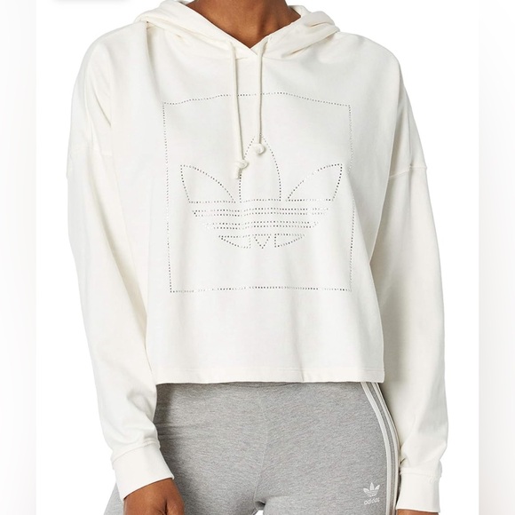 adidas Tops - Adidas Women’s Sz S Chalk White Rhinestone Logo Cropped Hoodie